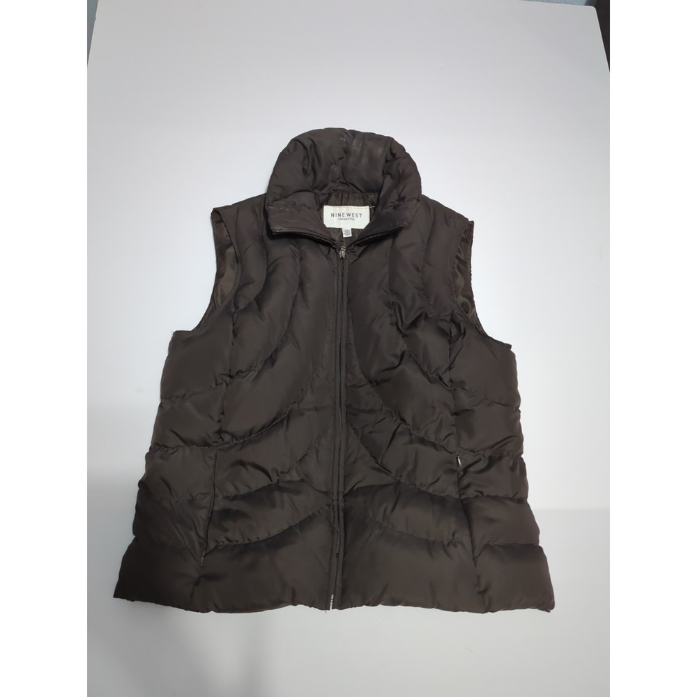 Nine West Puffer Vest Down Jacket womens L brown gorpcore quiet luxury quilted